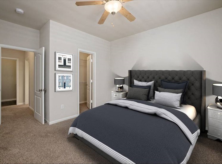 Bedroom Feels Large and Spacious with Impressive 9 Foot Ceilings and Large Walk-In Closets at Cambridge Square Apartments, Overland Park, KS 66211